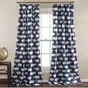 Half Moon Whale Navy Blue Curtains 2 Panels 52”X84” Room Darkening Insulated NEW